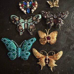 Colorful Butterfly Brooch Set moth VINTAGE rhinestone retro